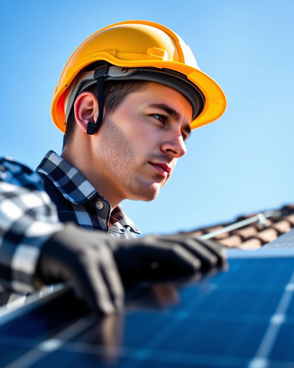 Técnico instalando módulos fotovoltaicos